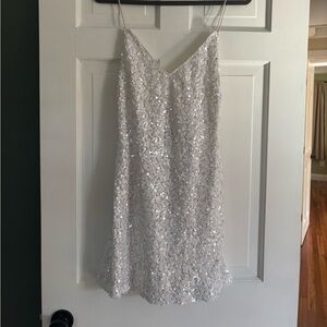 Lulu's White Sequin Embellished Mini Dress